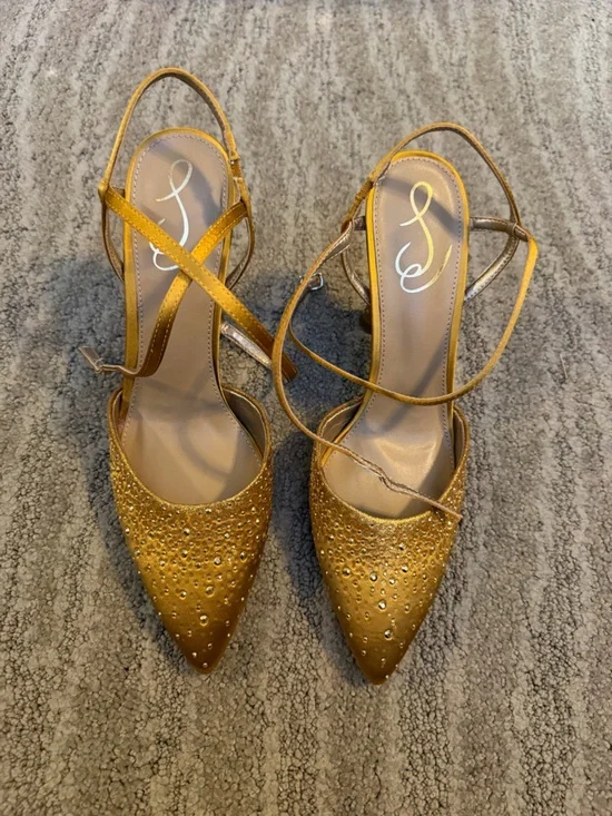 Women’s brand new Sam Edelman hardy heels pumps strappy ankle golden yellow heel - Picture 7 of 12